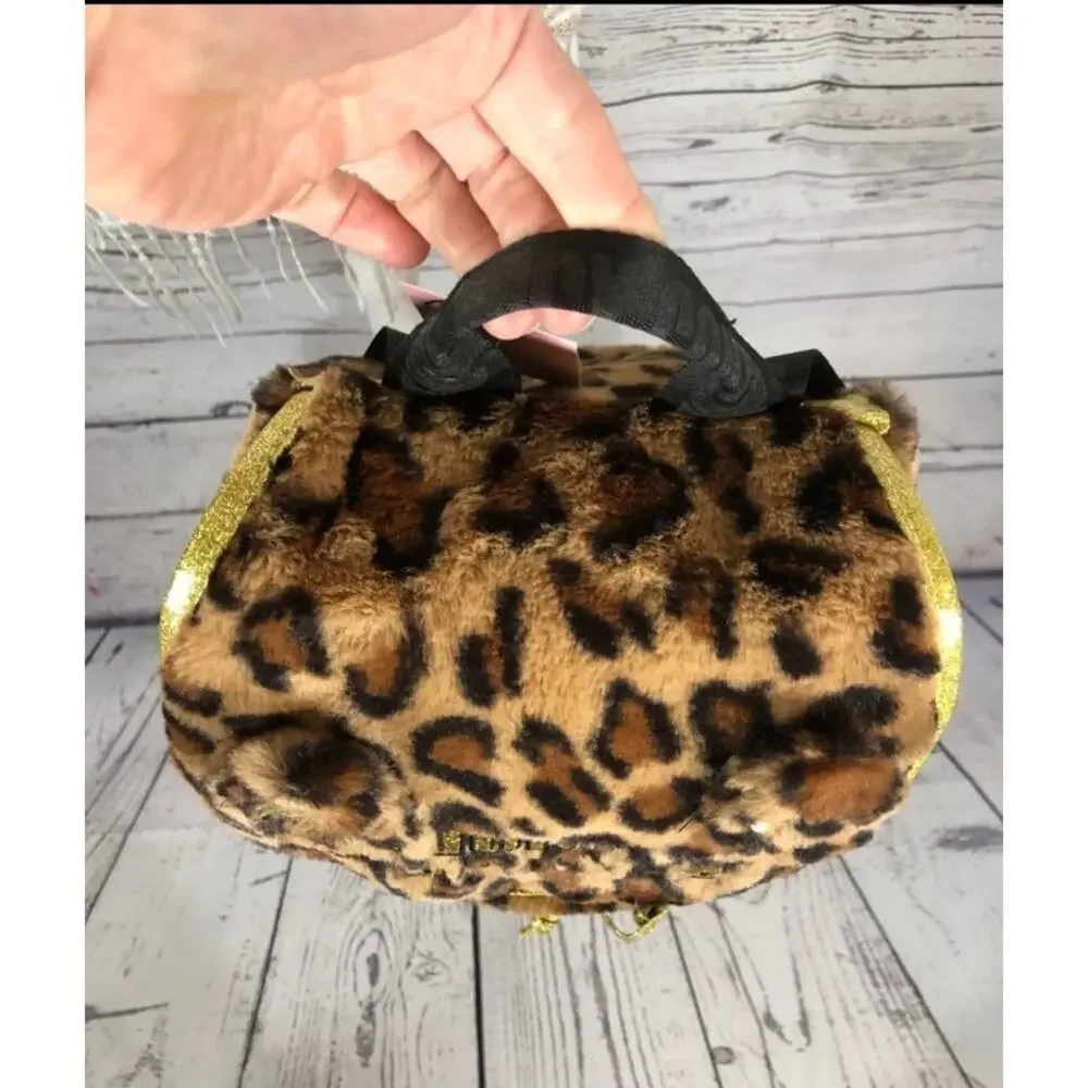 NWT Juicy Couture Faux Fur Gold & Black Sequin Cheetah backpack